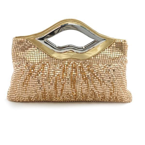 American Smart SILVERY Big Lips Banquet Clutch handbag in shiny and matte finishes, featuring a bold lip design in four color options.