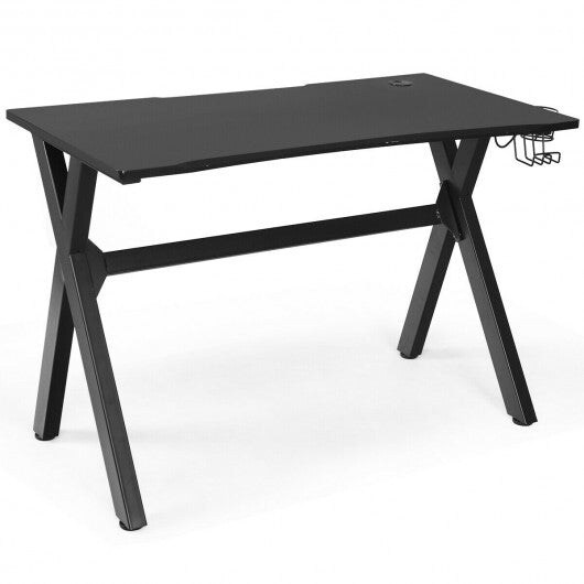 American Smart ergonomic gaming desk with built-in mousepad, cup holder, and headphone hook for home office setup.