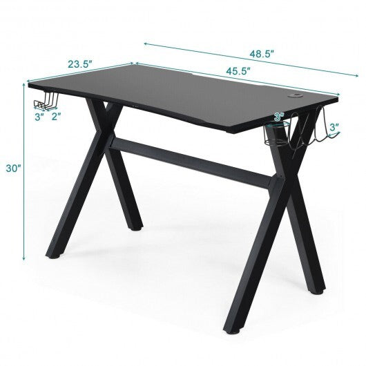 American Smart ergonomic gaming desk with mousepad, cup holder, and headphone hook for home office setup.