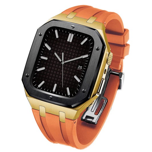 Color: Black Gold Orange, Size: 41MM - Stainless Steel Case With A Fluororubber Protective Cover - American Smart