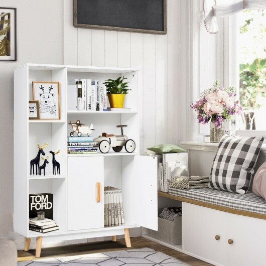 American Smart free-standing pantry cabinet with two doors and five shelves, ideal for home office organization and storage.