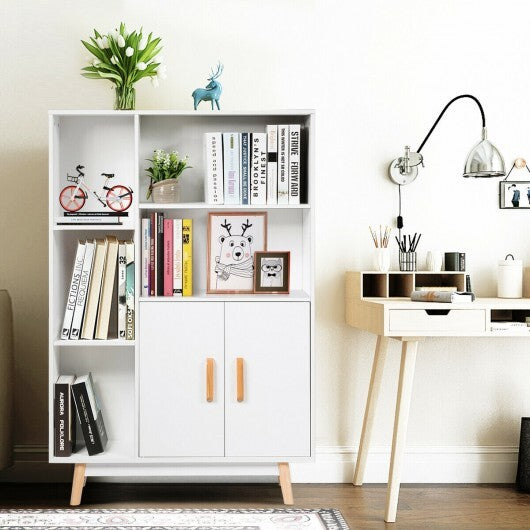 American Smart free-standing pantry cabinet for home office with 2 doors and 5 shelves, showcasing organized storage space.