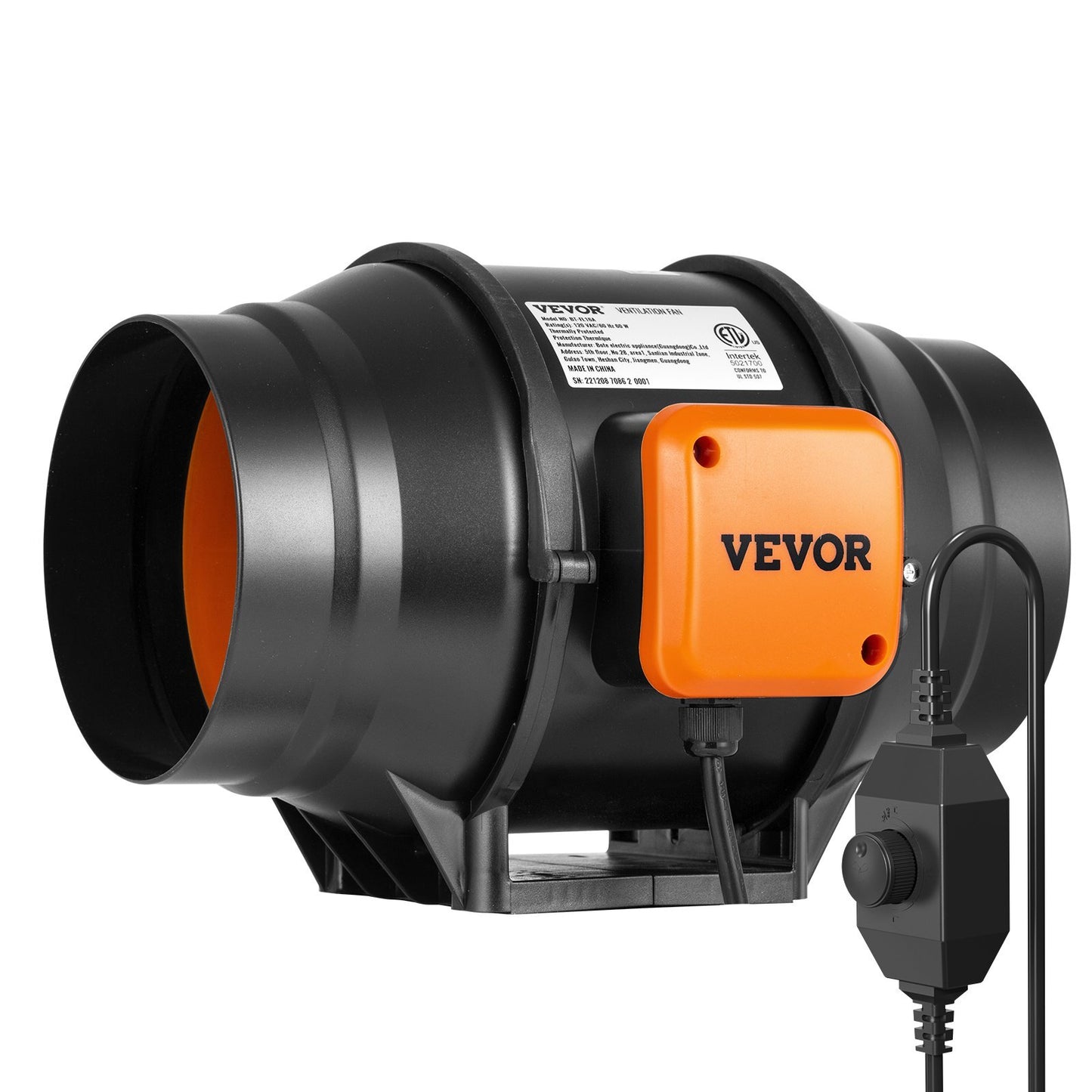 6-inch American Smart inline duct fan with variable speed control, quiet AC motor for ventilation, cooling, and grow tent exhaust.