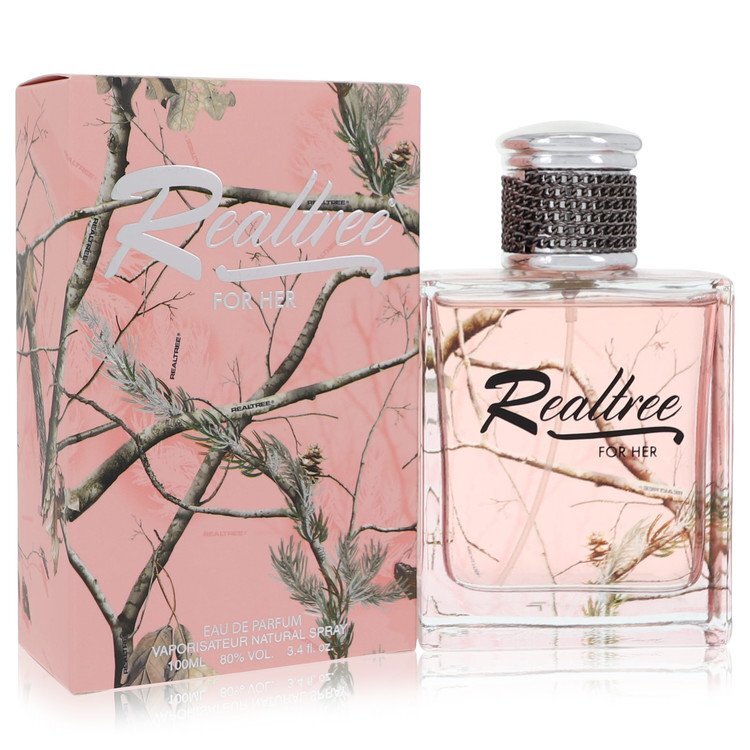 RealTree by Jordan Outdoor women's Eau de Parfum spray in 3.4 oz bottle, featuring outdoor-inspired fragrance and branding.