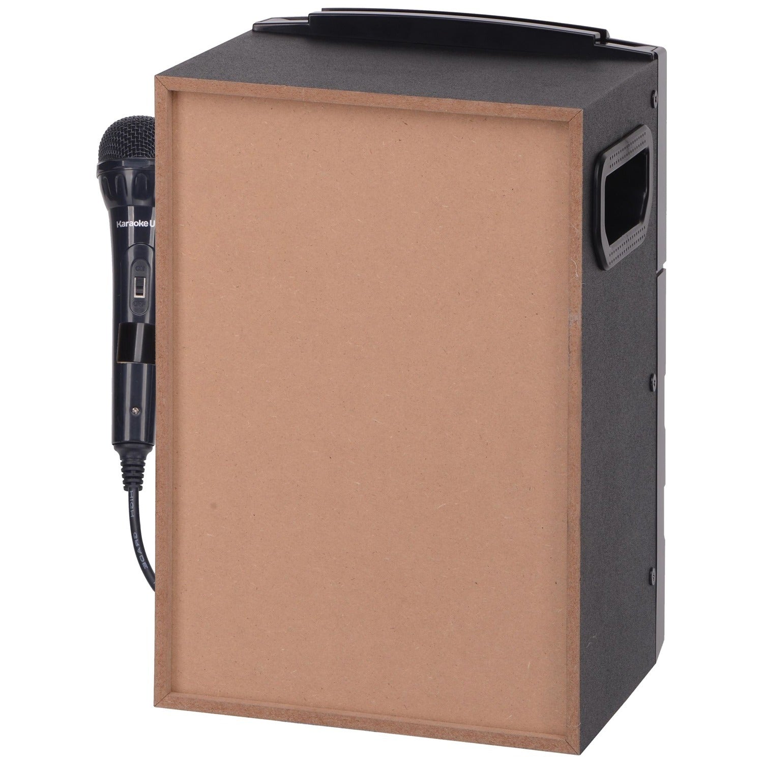 American Smart Karaoke USA GQ410 portable MP3 karaoke system with Bluetooth, PA features, and built-in battery, shown with controls and speakers.
