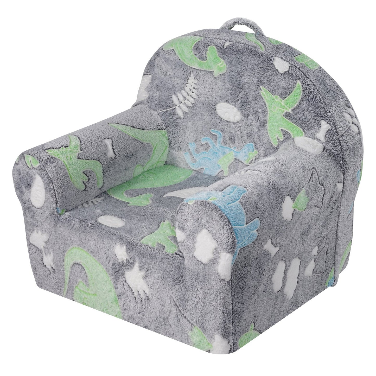 Gray toddler armchair and sofa bed for kids, glow-in-the-dark kids playroom furniture by American Smart WB, suitable for girls and boys.