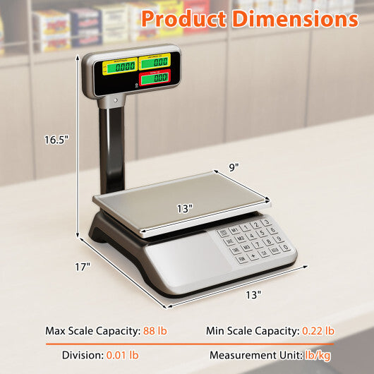 American Smart 88lb digital kitchen price computing scale with pole and dual LCD displays for commercial food weighing.