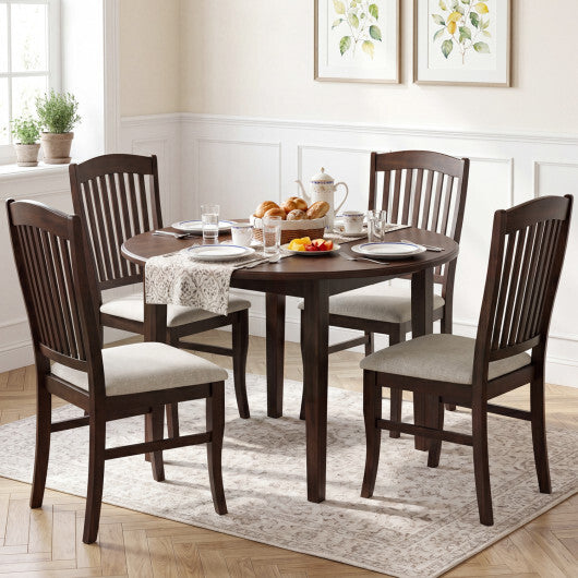 Set of 4 American Smart kitchen side chairs with rubber wood frames and padded seats in brown and white, perfect for dining areas.
