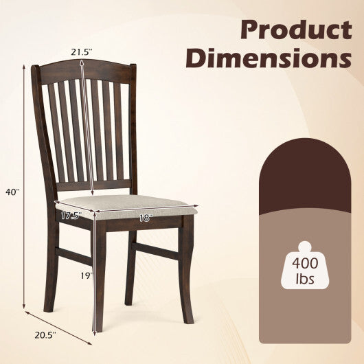 Set of 4 American Smart kitchen side chairs with rubber wood frames and padded seats in brown and white, ideal for dining areas.