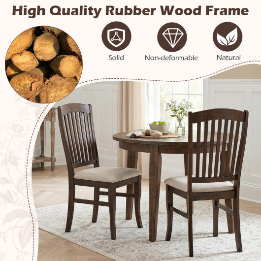 Set of 4 American Smart kitchen side chairs with rubber wood frames and padded seats in brown and white, perfect for dining areas.