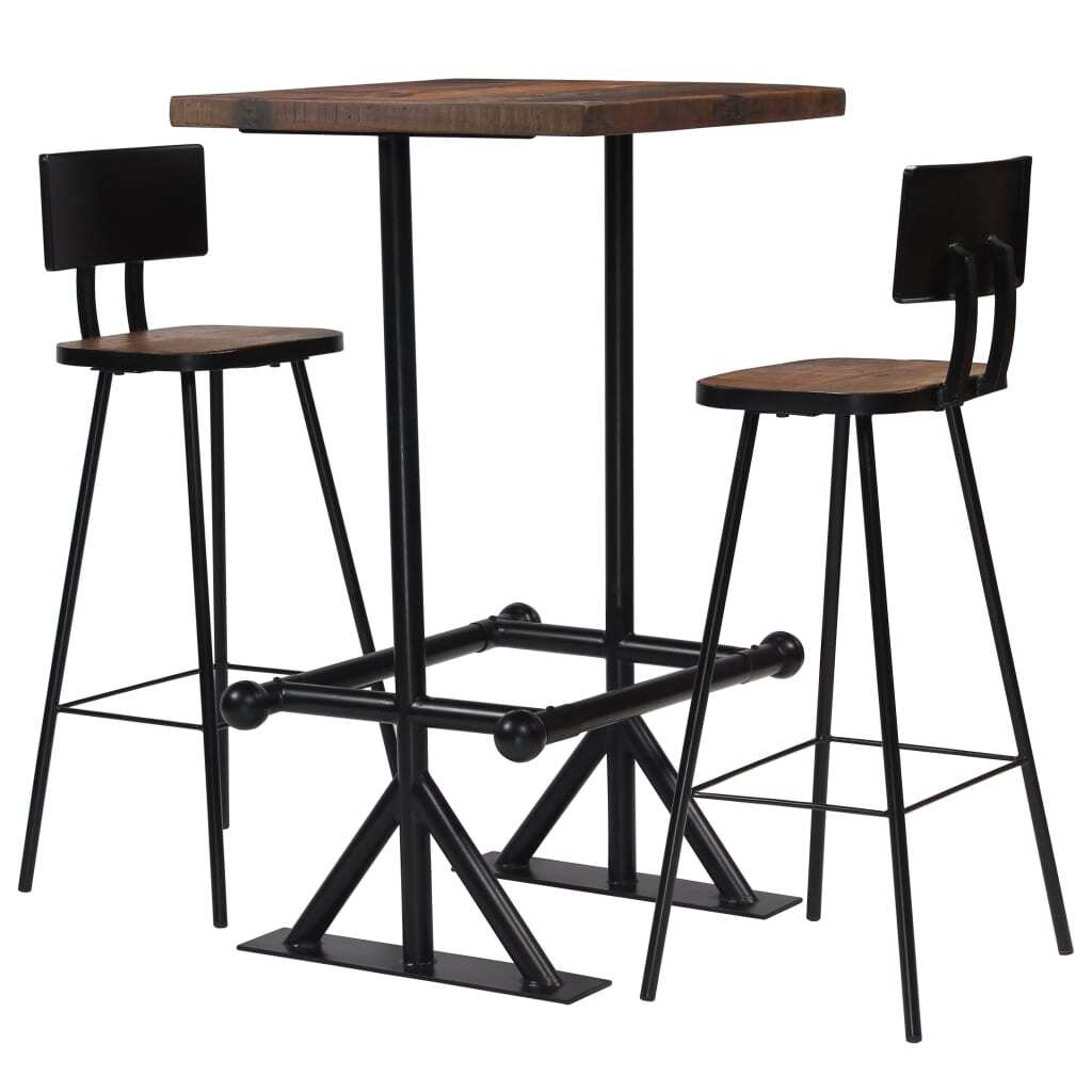 Three-piece reclaimed wood bar set for kitchen and dining, includes sturdy wood table and two matching stools by American Smart WB