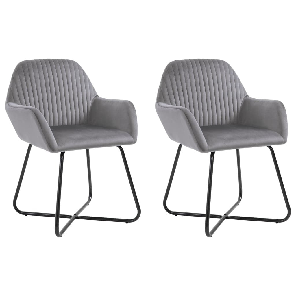 Two gray velvet dining chairs from American Smart WB for kitchen and dining room, with cushioned seats and sleek modern design.