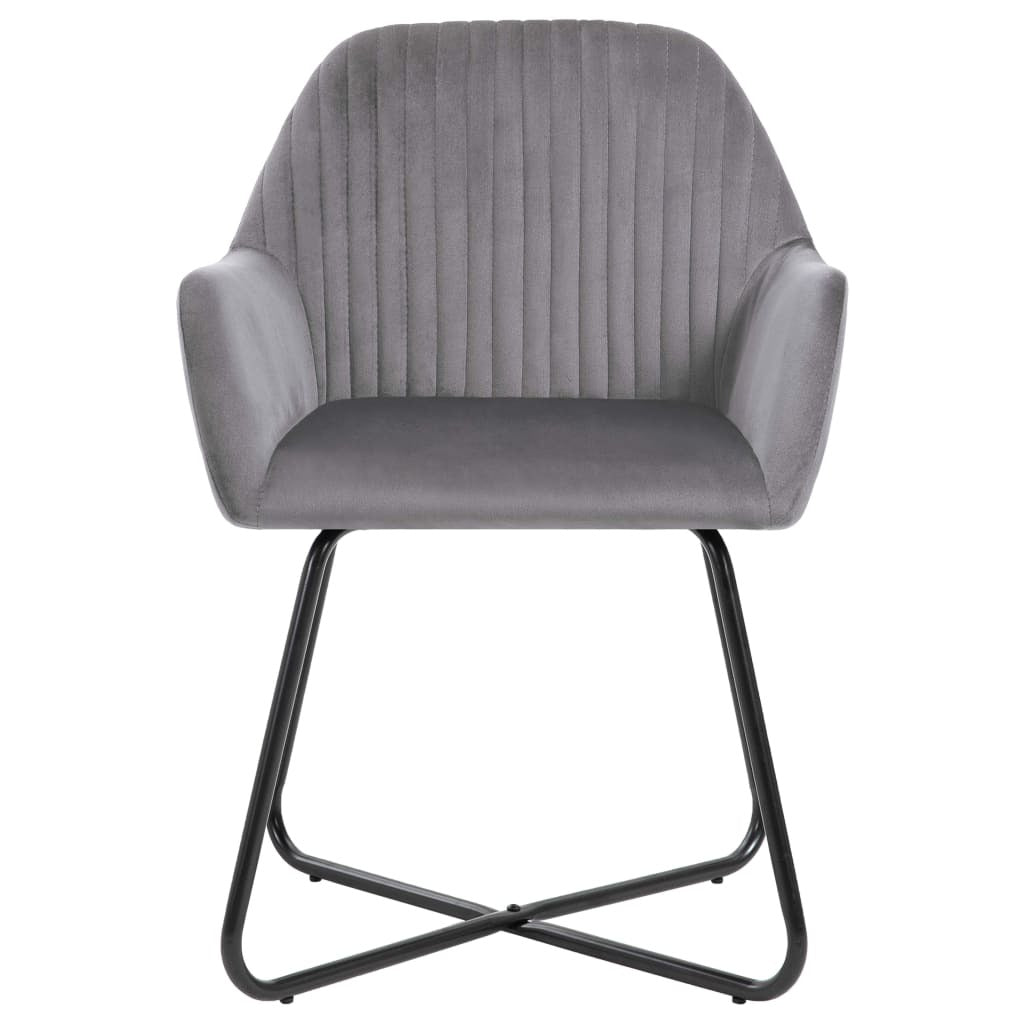 Two gray velvet dining chairs with metal legs, modern design for kitchen and dining room from American Smart WB.