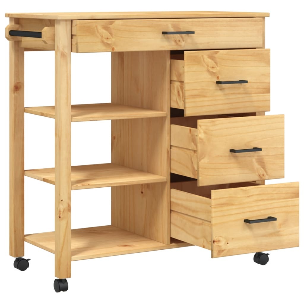 American Smart Monza Kitchen Trolley in solid pine wood with 33.1x15.7x34.8-inch dimensions, perfect for kitchen and dining spaces