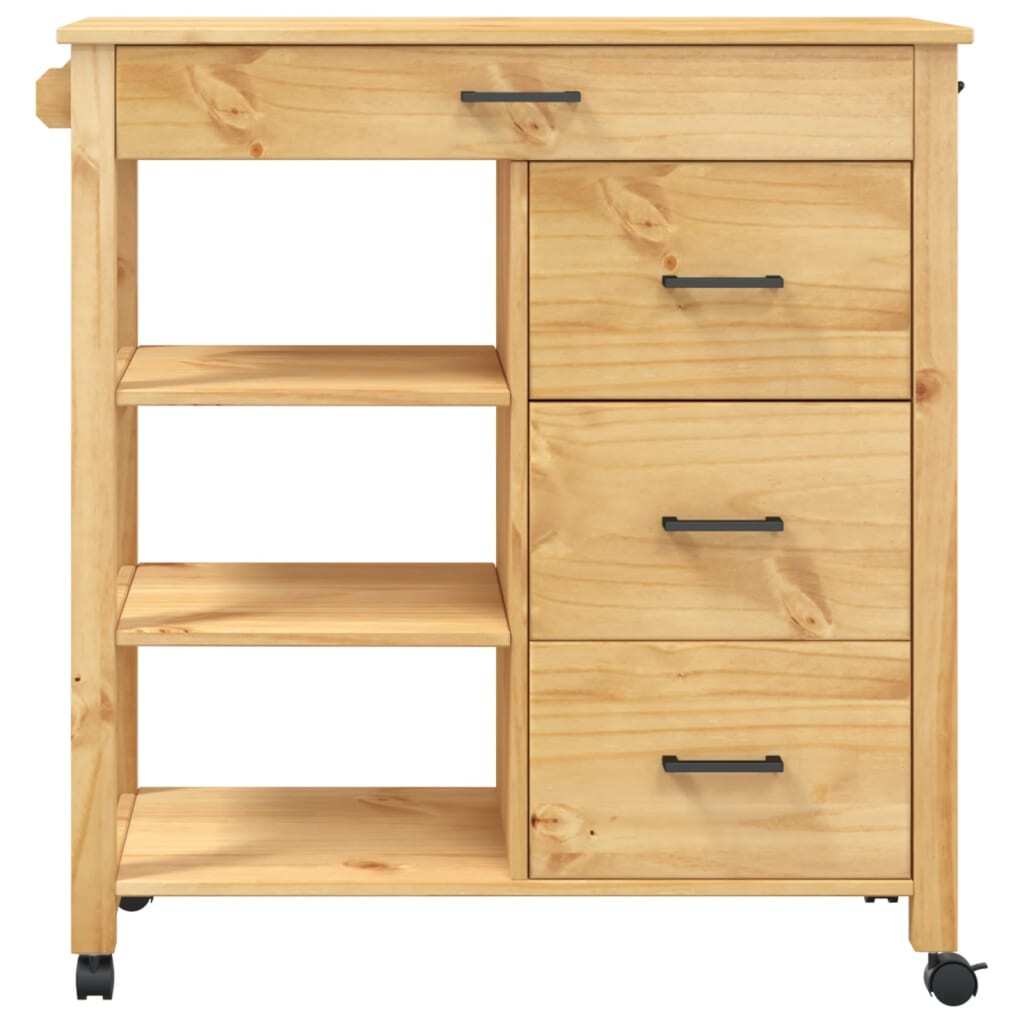 American Smart Monza kitchen trolley in solid pine wood with 33.1x15.7x34.8 inch dimensions, ideal for kitchen and dining space.
