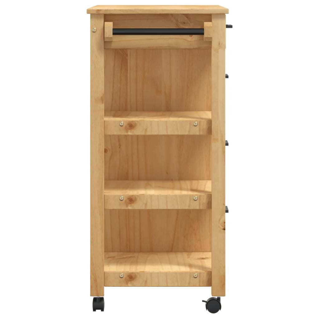 American Smart Monza kitchen trolley made of solid pine wood with dimensions 33.1"x15.7"x34.8" for kitchen and dining use