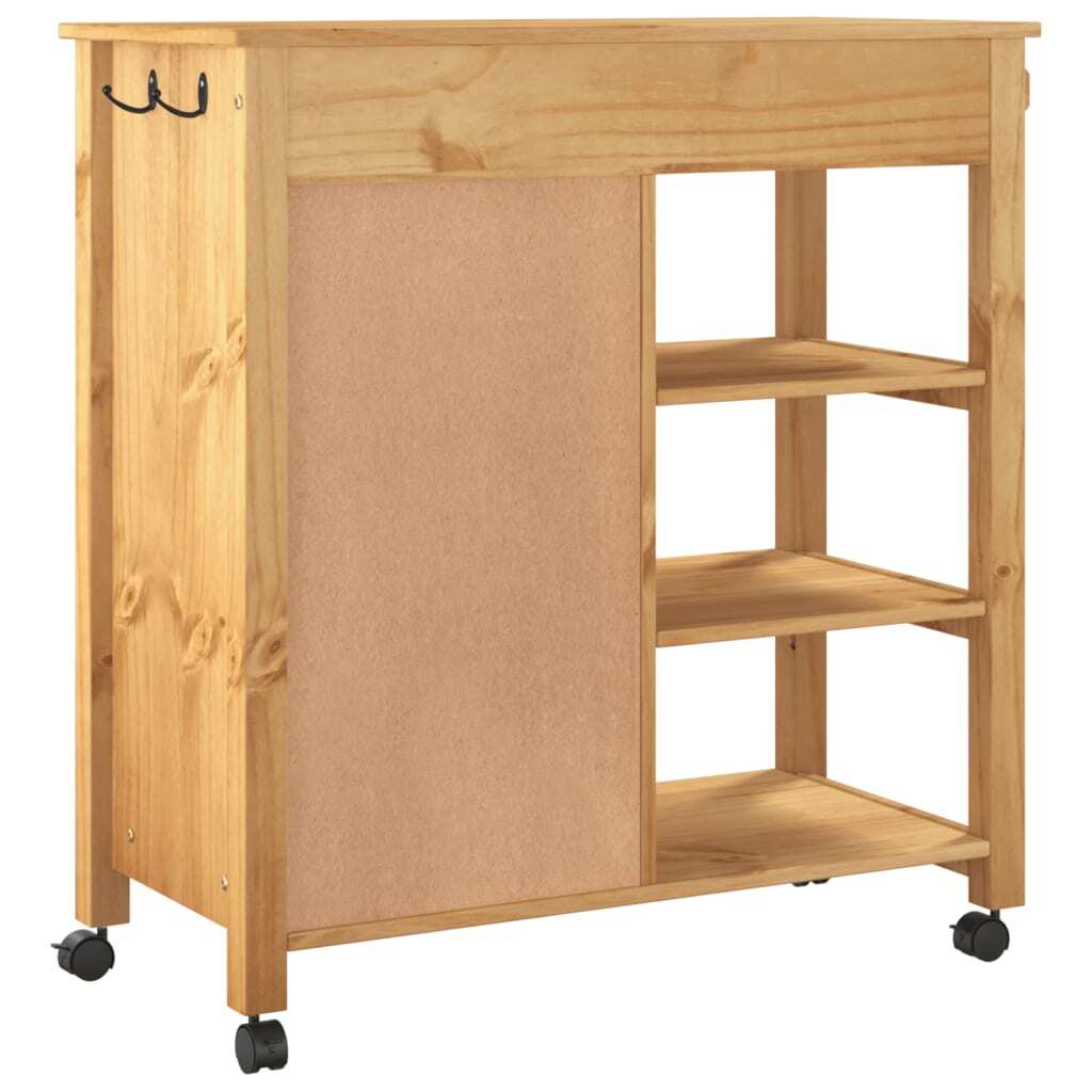 American Smart Monza kitchen trolley made of solid pine wood, 33.1"x15.7"x34.8", ideal for kitchen and dining room storage.