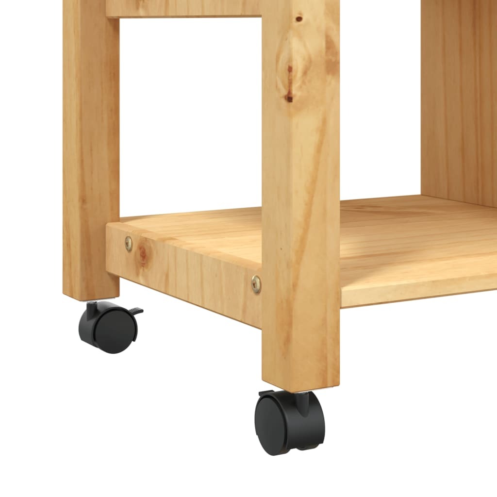 American Smart Monza kitchen trolley in solid pine wood with dimensions 33.1"x15.7"x34.8", perfect for dining and kitchen storage.