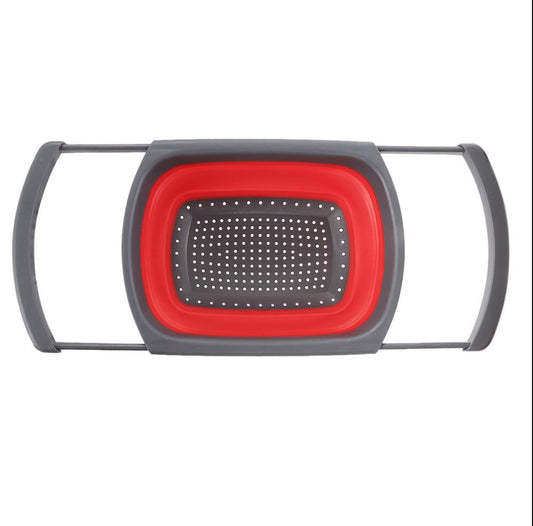 Color: Red - 1Pc Collapsible Scalable Silicone Colander Folding Kitchen Silicone Strainer Fruit Vegetable Wash Colanders kitchen Cooking Tool - American Smart