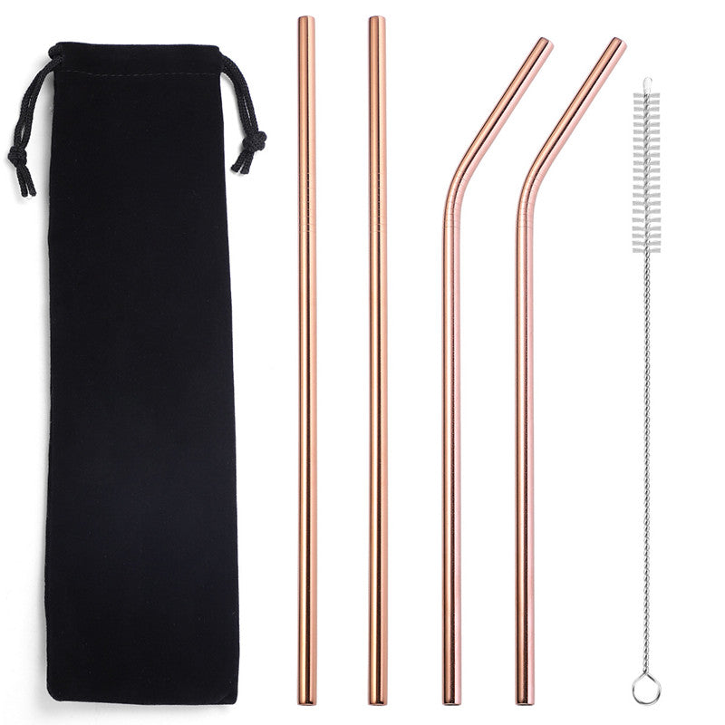 Color: Rose goldCloth bag5 pcs - 304 stainless steel straw - American Smart
