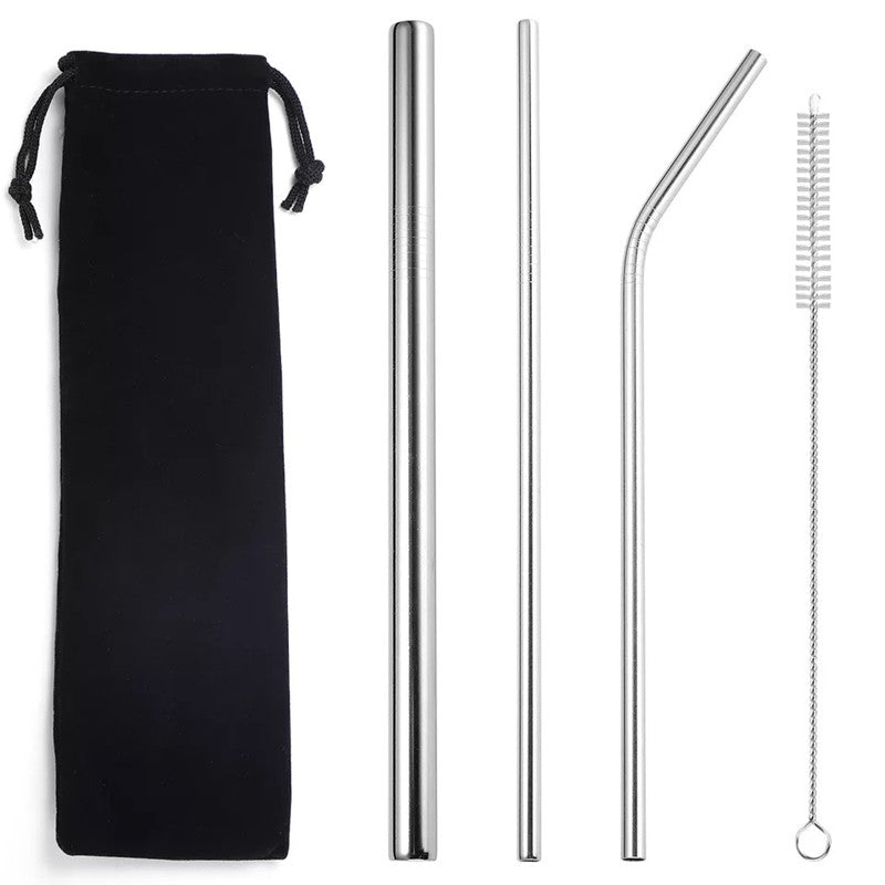 Color: Sliver Cloth bag5 pcs - 304 stainless steel straw - American Smart