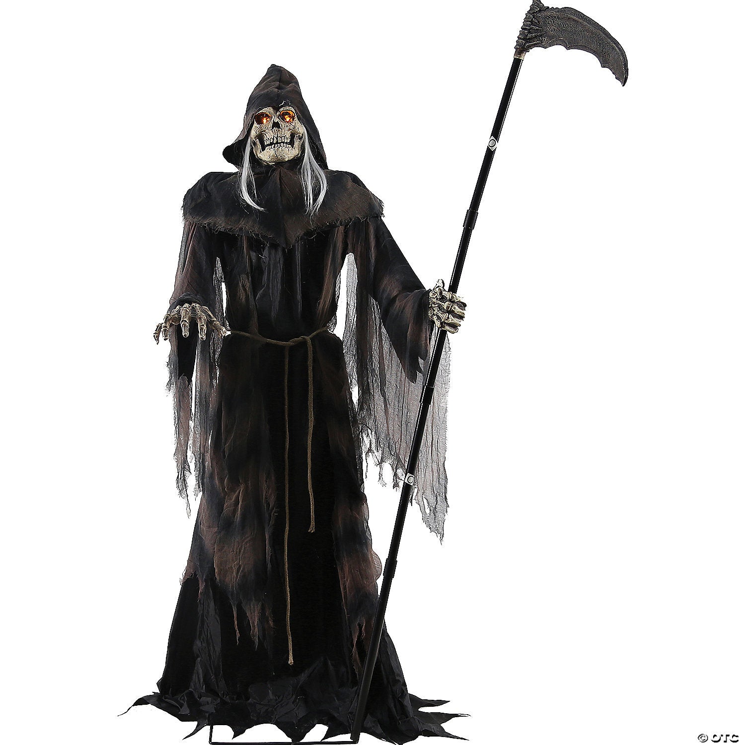Large animated lunging reaper prop by American Smart WB, detailed spooky Halloween figure for haunted displays.
