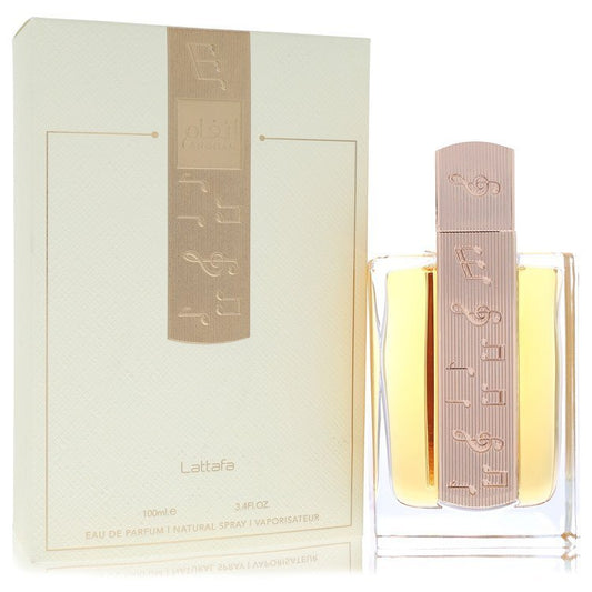 Lattafa Angham unisex Eau De Parfum spray bottle with elegant packaging, 3.4 oz, showcasing the Lattafa fragrance for women and men.