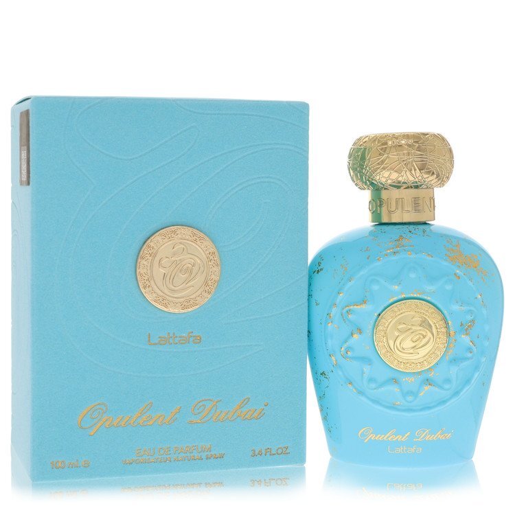 Unisex Lattafa Opulent Dubai Eau De Parfum Spray in 3.4 oz bottle, elegant packaging and fragrance display.