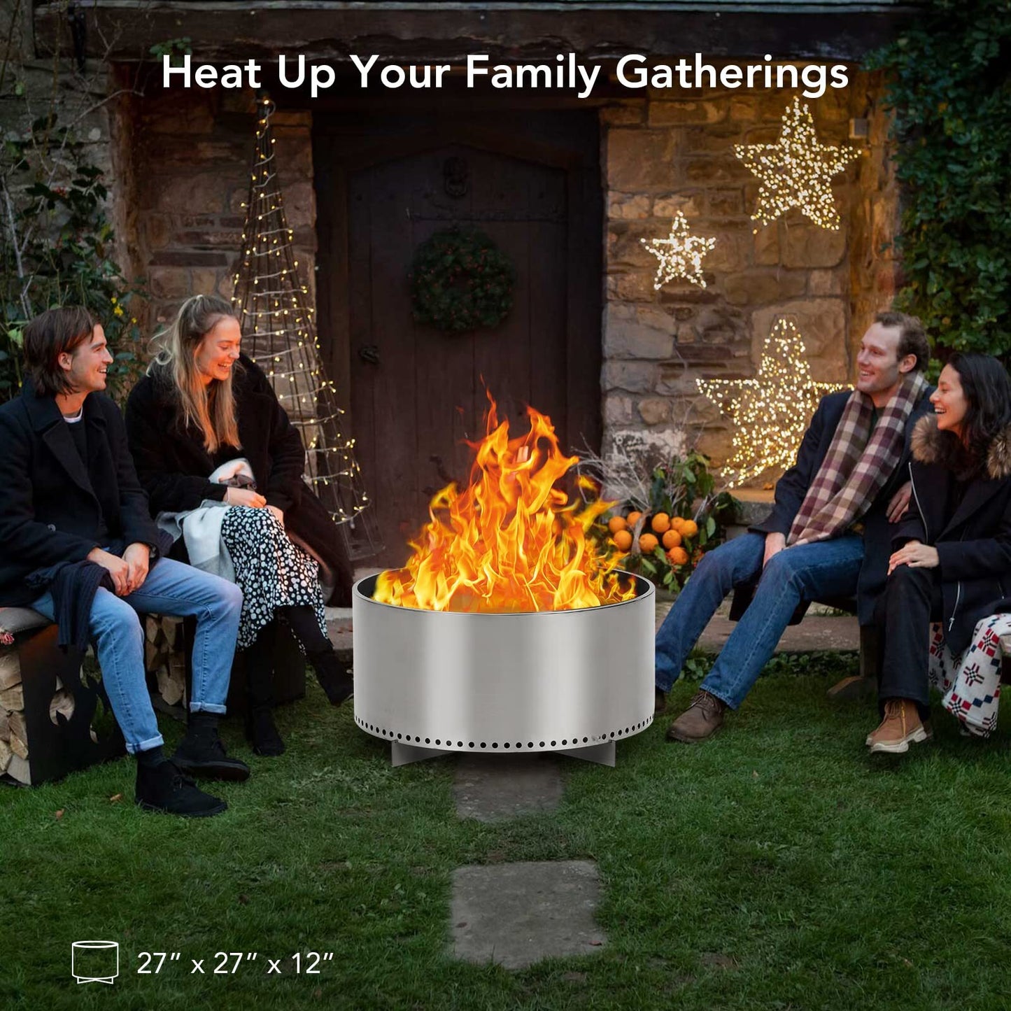 American Smart US Pioneerworks 27-inch smokeless fire pit with stand, stainless steel outdoor wood-burning camping stove.