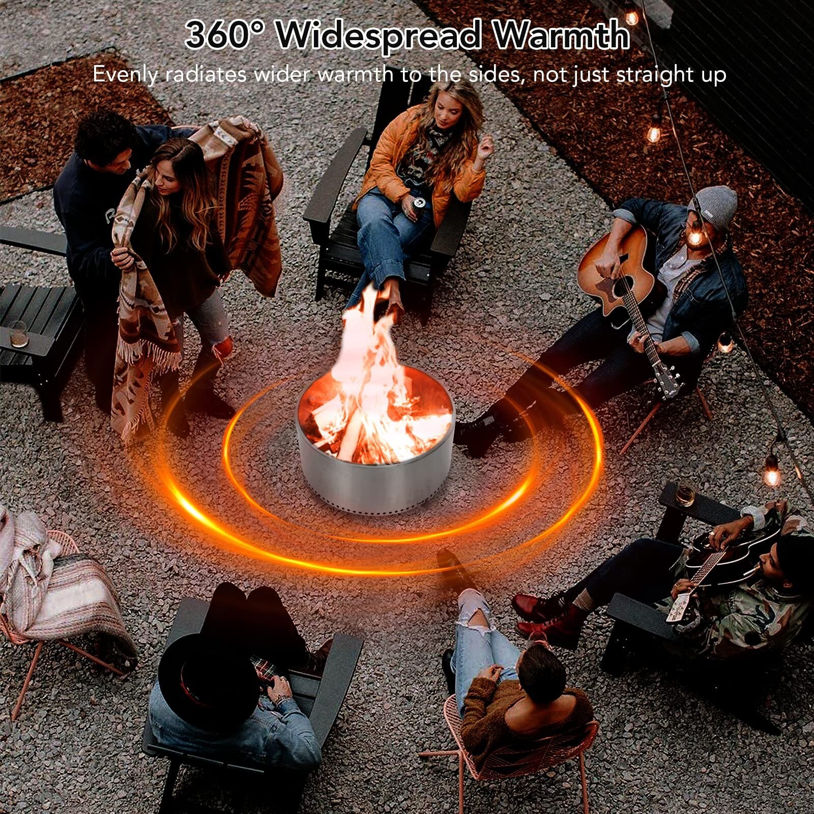 US PioneerWorks 27-inch smokeless fire pit in stainless steel, portable outdoor wood-burning fire pit with stand for camping and yard use.