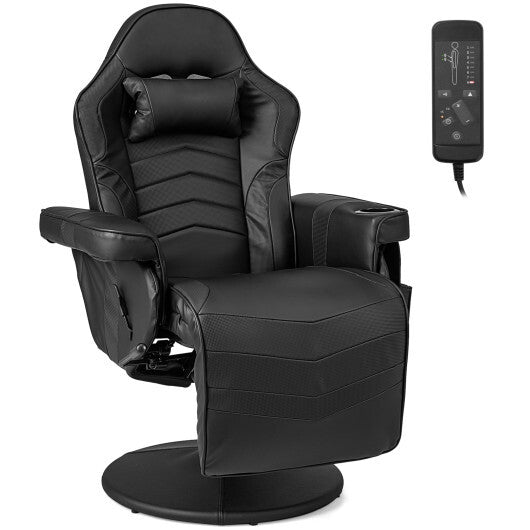 Costway Massage Video Gaming Recliner Chair with Adjustable Height-Black - American Smart