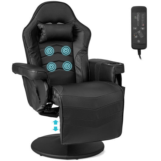 Costway Massage Video Gaming Recliner Chair with Adjustable Height-Black - American Smart