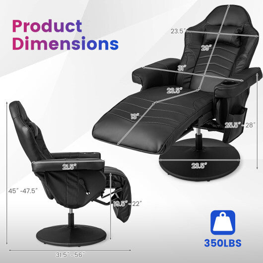 Costway Massage Video Gaming Recliner Chair with Adjustable Height-Black - American Smart