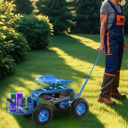 Costway Extendable Handle Garden Cart Rolling Wagon Scooter-Blue - American Smart