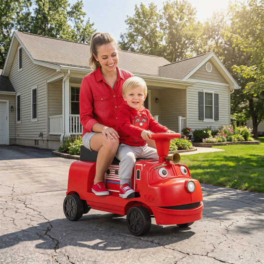 Costway 12V 2-Seater Kids Ride on Train with Height Adjustable Seat and Music Licensed Chuggington-Red - American Smart