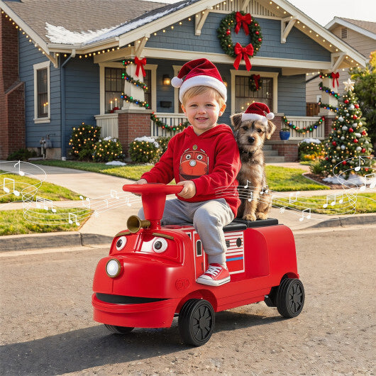 Costway 12V 2-Seater Kids Ride on Train with Height Adjustable Seat and Music Licensed Chuggington-Red - American Smart