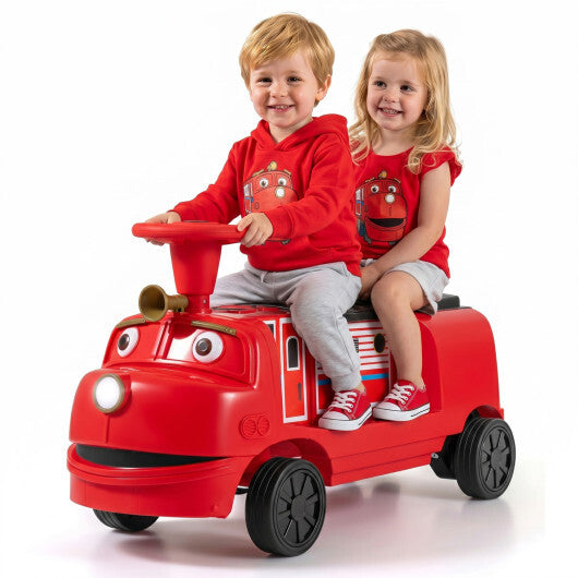 Costway 12V 2-Seater Kids Ride on Train with Height Adjustable Seat and Music Licensed Chuggington-Red - American Smart