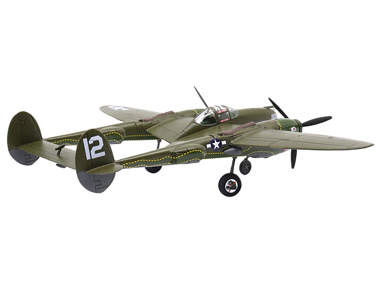 1/72 scale diecast model of Lockheed P-38 Lightning fighter aircraft "Haleakala II" by American Smart, featuring twin dragon decals.