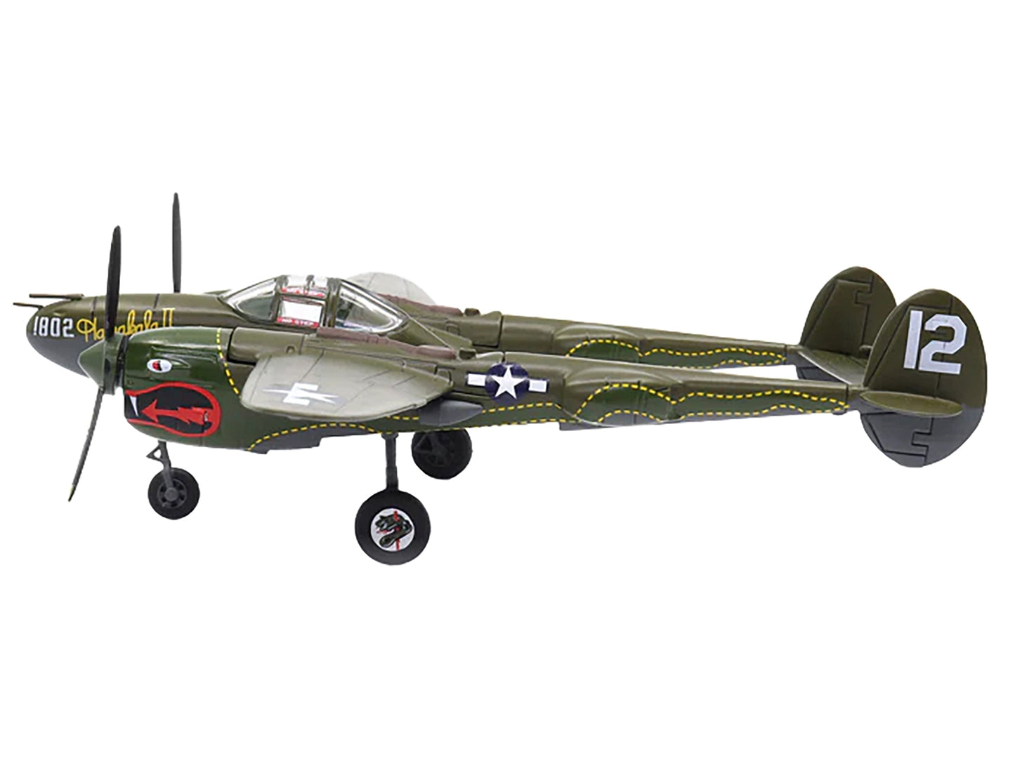 Diecast model of Lockheed P-38 Lightning fighter aircraft "Haleakala II" by Militaria Die Cast, detailed 1/72 scale US Army Air Forces plane.
