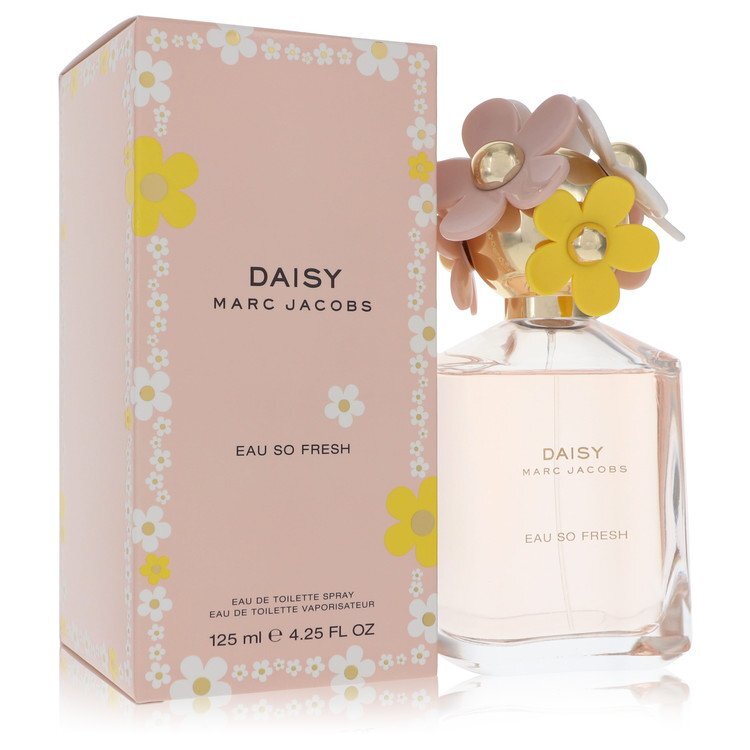 Daisy Eau So Fresh by Marc Jacobs Eau de Toilette spray in 4.2 oz bottle, featuring floral packaging and branding.