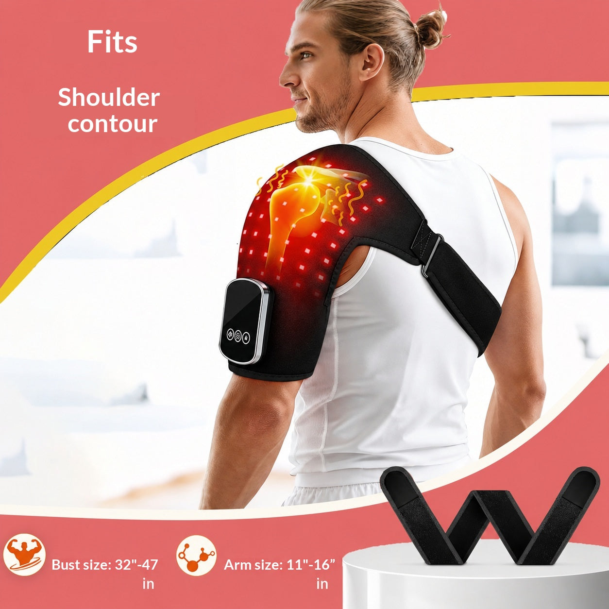 Wireless American Smart shoulder heating massager for relaxation, featuring a comfortable design and adjustable heat settings.