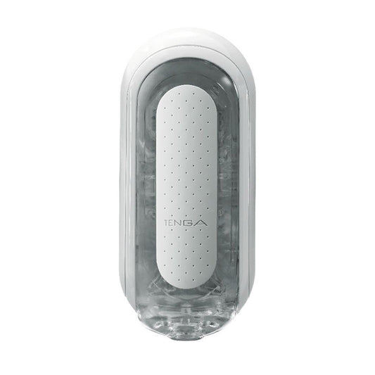 White Tenga FLIP ZERO masturbator from American Smart WB, showing its sleek design and textured interior for enhanced pleasure.