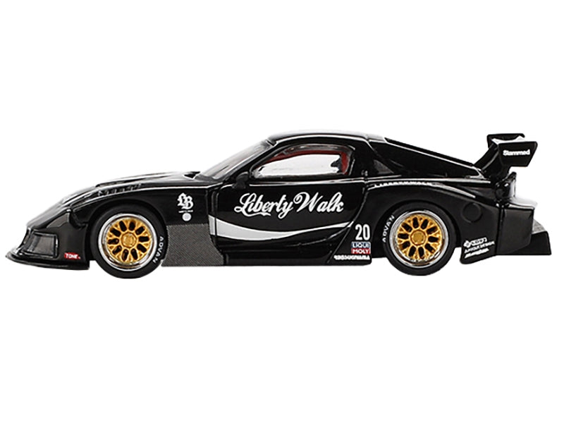 Black Mazda RX-7 LB-Super Silhouette #20 diecast model car by Mini GT, limited edition 1/64 scale, detailed collectible vehicle.