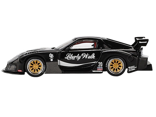 Black Mazda RX-7 LB-Super Silhouette #20 diecast model car by Mini GT, limited edition 1/64 scale, detailed collectible vehicle.