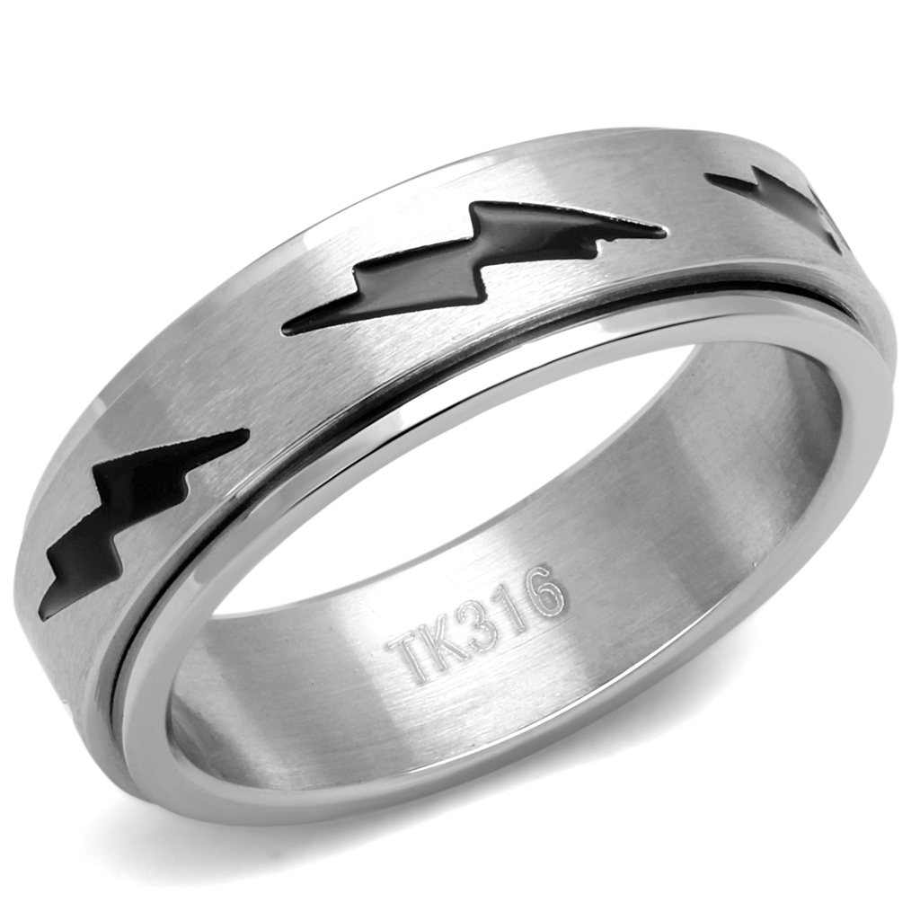 Men's high-polished stainless steel ring with black epoxy in Jet, American Smart WB jewelry, no plating, sleek and modern design.