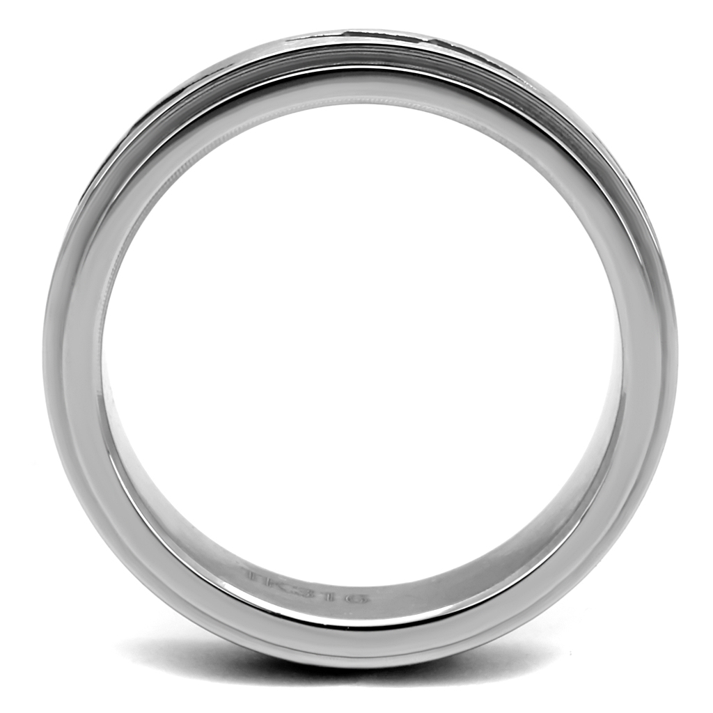 Men's high-polished stainless steel ring with black epoxy in jet, American Smart WB jewelry design, sleek and modern style.