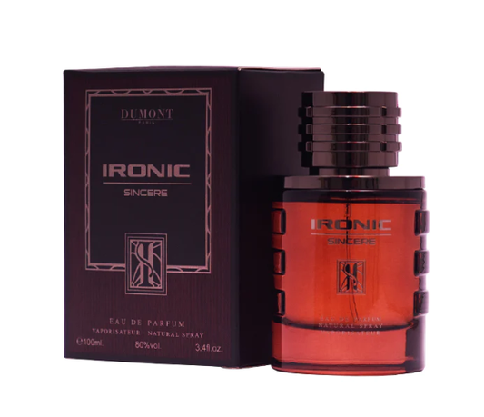 American Smart Dumont Ironic Sincere men's cologne bottle with sleek design, showcasing the Eau De Parfum fragrance.