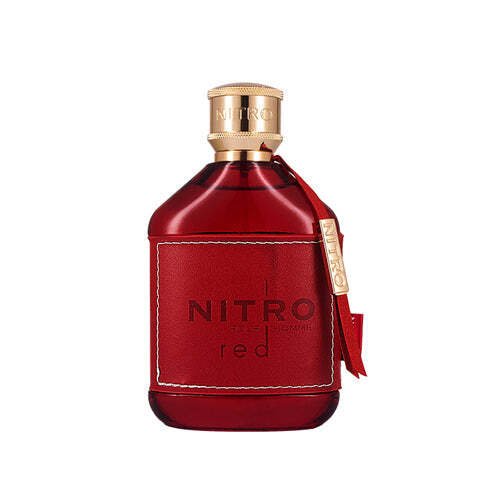 Men's Dumont Nitro Red Eau De Parfum by American Smart WB, featuring a sleek red bottle with modern design.