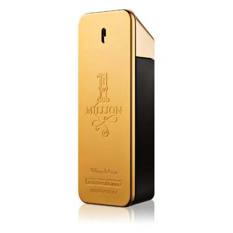 Men's Paco Rabanne 1 Million Eau De Toilette cologne bottle with gold accents, stylish packaging, and branding visible.