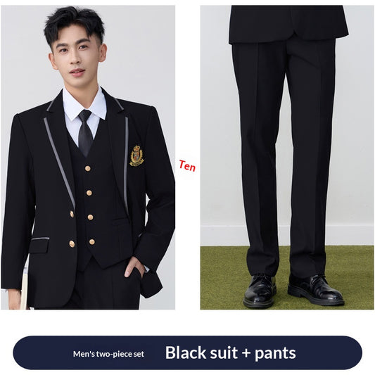 Color: Black, Size: 5XL-Set, style:  - Preppy-style Suit Set Unisex For Spring And Autumn - American Smart